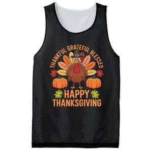 Thankful Grateful Blessed Turkey Women Happy Thanksgiving Mesh Reversible Basketball Jersey Tank