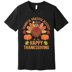 Thankful Grateful Blessed Turkey Women Happy Thanksgiving Premium T-Shirt