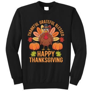 Thankful Grateful Blessed Turkey Women Happy Thanksgiving Tall Sweatshirt