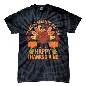 Thankful Grateful Blessed Turkey Women Happy Thanksgiving Tie-Dye T-Shirt