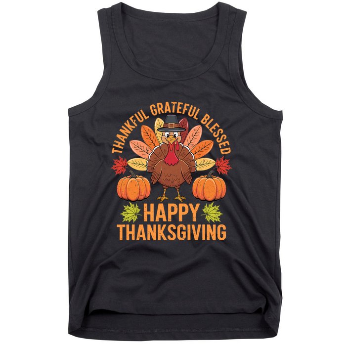 Thankful Grateful Blessed Turkey Women Happy Thanksgiving Tank Top