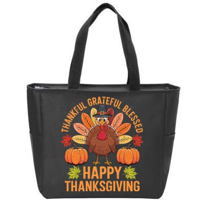 Thankful Grateful Blessed Turkey Women Happy Thanksgiving Zip Tote Bag