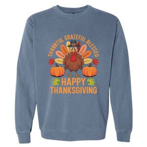 Thankful Grateful Blessed Turkey Women Happy Thanksgiving Garment-Dyed Sweatshirt