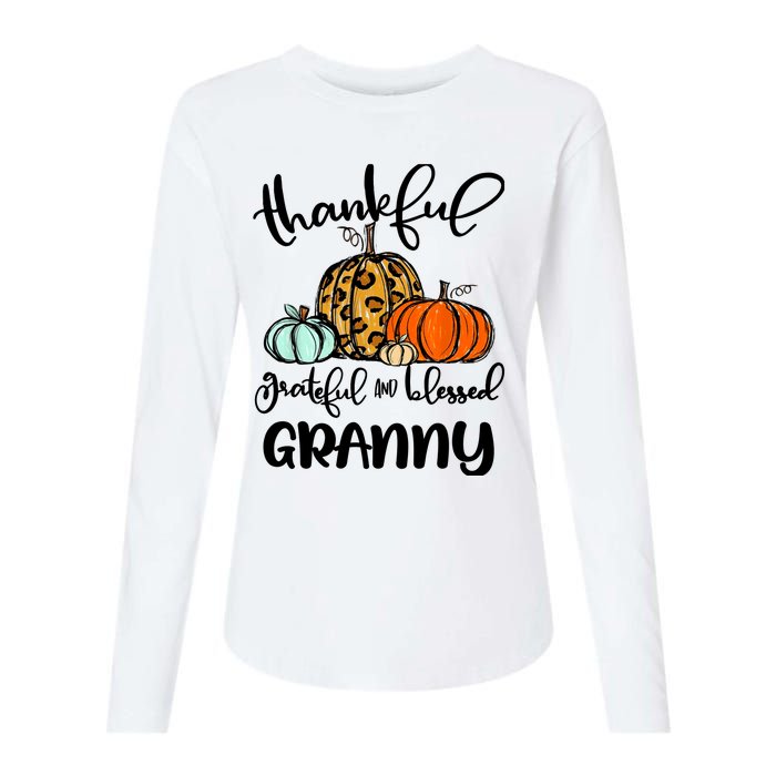 Thankful Grateful Blessed Granny Pumpkin Fall Thanksgiving Womens Cotton Relaxed Long Sleeve T-Shirt