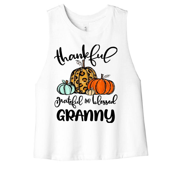 Thankful Grateful Blessed Granny Pumpkin Fall Thanksgiving Women's Racerback Cropped Tank