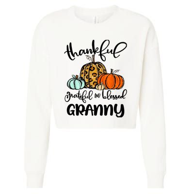 Thankful Grateful Blessed Granny Pumpkin Fall Thanksgiving Cropped Pullover Crew