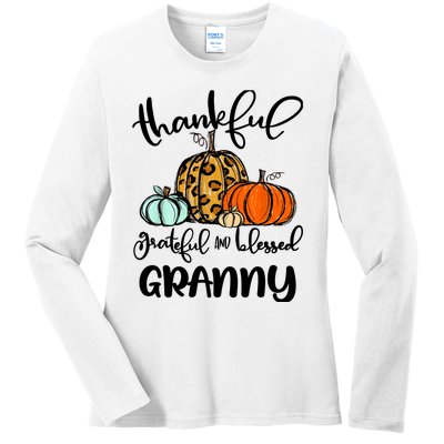 Thankful Grateful Blessed Granny Pumpkin Fall Thanksgiving Ladies Long Sleeve Shirt