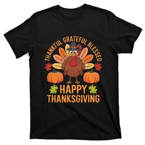 Thankful Grateful Blessed Turkey Women Happy Thanksgiving T-Shirt