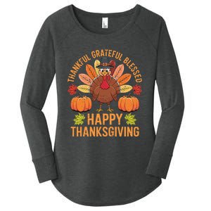 Thankful Grateful Blessed Turkey Women Happy Thanksgiving Women's Perfect Tri Tunic Long Sleeve Shirt