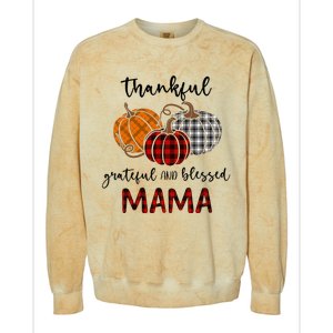 Thankful Grateful Blessed Mama Plaid Thanksgiving Colorblast Crewneck Sweatshirt