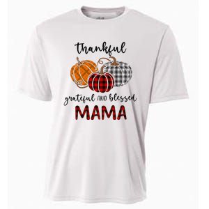 Thankful Grateful Blessed Mama Plaid Thanksgiving Cooling Performance Crew T-Shirt