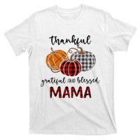 Thankful Grateful Blessed Mama Plaid Thanksgiving T-Shirt