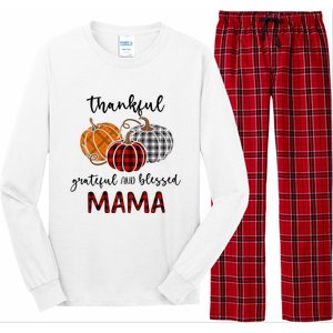 Thankful Grateful Blessed Mama Plaid Thanksgiving Long Sleeve Pajama Set