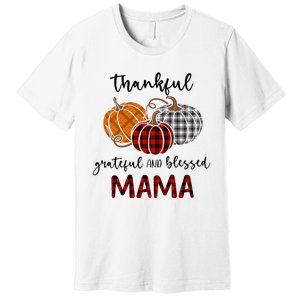 Thankful Grateful Blessed Mama Plaid Thanksgiving Premium T-Shirt