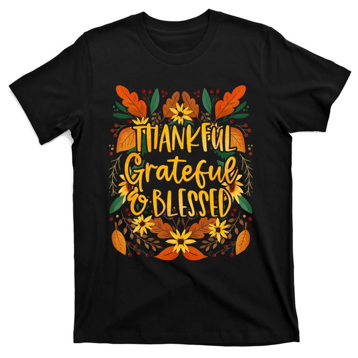 Thankful Grateful Blessed Fall Thanksgiving T-Shirt