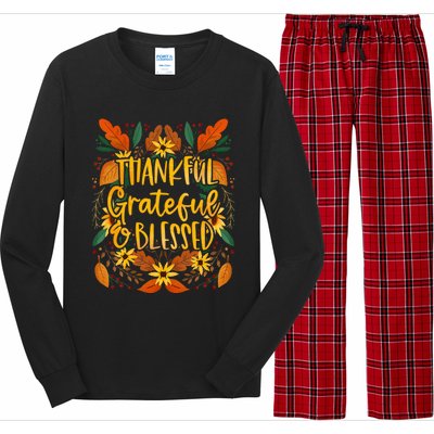 Thankful Grateful Blessed Fall Thanksgiving Long Sleeve Pajama Set