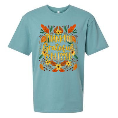 Thankful Grateful Blessed Fall Thanksgiving Sueded Cloud Jersey T-Shirt