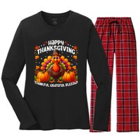 Thankful Grateful Blessed Happy Thanksgiving Turkey Women Women's Long Sleeve Flannel Pajama Set 