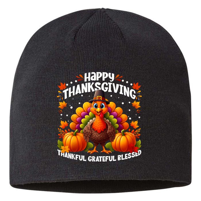 Thankful Grateful Blessed Happy Thanksgiving Turkey Women Sustainable Beanie