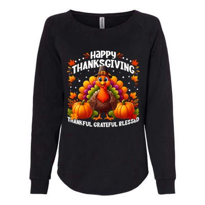 Thankful Grateful Blessed Happy Thanksgiving Turkey Women Womens California Wash Sweatshirt