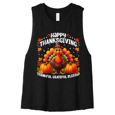 Thankful Grateful Blessed Happy Thanksgiving Turkey Women Women's Racerback Cropped Tank