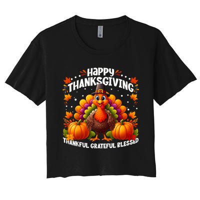 Thankful Grateful Blessed Happy Thanksgiving Turkey Women Women's Crop Top Tee