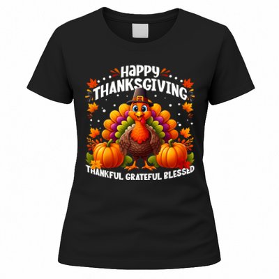 Thankful Grateful Blessed Happy Thanksgiving Turkey Women Women's T-Shirt