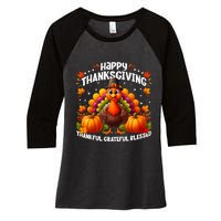 Thankful Grateful Blessed Happy Thanksgiving Turkey Women Women's Tri-Blend 3/4-Sleeve Raglan Shirt