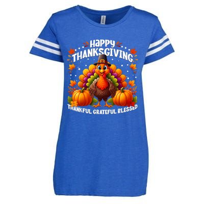 Thankful Grateful Blessed Happy Thanksgiving Turkey Women Enza Ladies Jersey Football T-Shirt