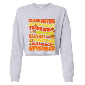 Thankful Grateful Blessed Leopard Pumpkin Fall Thanksgiving Cropped Pullover Crew