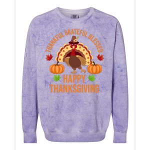 Thankful Grateful Blessed Happy Thanksgiving Quote Colorblast Crewneck Sweatshirt