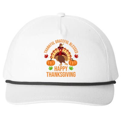 Thankful Grateful Blessed Happy Thanksgiving Quote Snapback Five-Panel Rope Hat