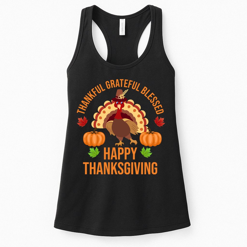 Thankful Grateful Blessed Happy Thanksgiving Quote Womens Tank Top