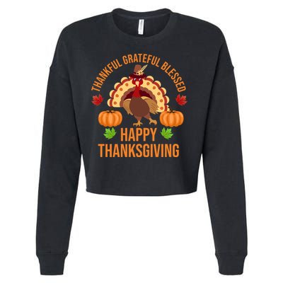 Thankful Grateful Blessed Happy Thanksgiving Quote Cropped Pullover Crew