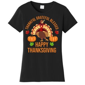 Thankful Grateful Blessed Happy Thanksgiving Quote Women's T-Shirt