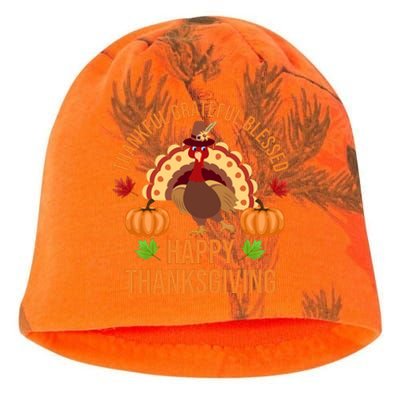 Thankful Grateful Blessed Happy Thanksgiving Quote Kati - Camo Knit Beanie