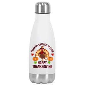 Thankful Grateful Blessed Happy Thanksgiving Quote Stainless Steel Insulated Water Bottle