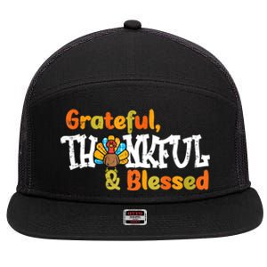 Thankful Grateful Blessed Thanksgiving Turkey Girls 7 Panel Mesh Trucker Snapback Hat