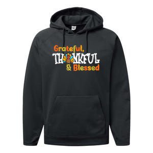 Thankful Grateful Blessed Thanksgiving Turkey Girls Performance Fleece Hoodie