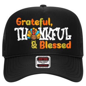 Thankful Grateful Blessed Thanksgiving Turkey Girls High Crown Mesh Back Trucker Hat