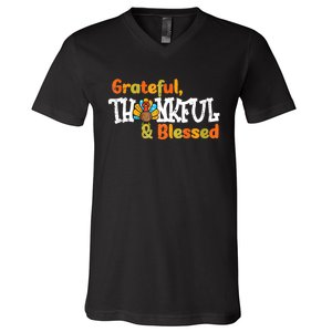 Thankful Grateful Blessed Thanksgiving Turkey Girls V-Neck T-Shirt