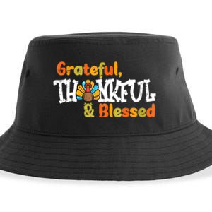 Thankful Grateful Blessed Thanksgiving Turkey Girls Sustainable Bucket Hat