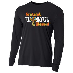 Thankful Grateful Blessed Thanksgiving Turkey Girls Cooling Performance Long Sleeve Crew