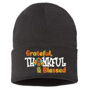 Thankful Grateful Blessed Thanksgiving Turkey Girls Sustainable Knit Beanie