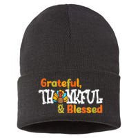 Thankful Grateful Blessed Thanksgiving Turkey Girls Sustainable Knit Beanie