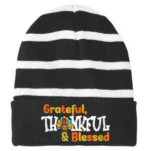 Thankful Grateful Blessed Thanksgiving Turkey Girls Striped Beanie with Solid Band