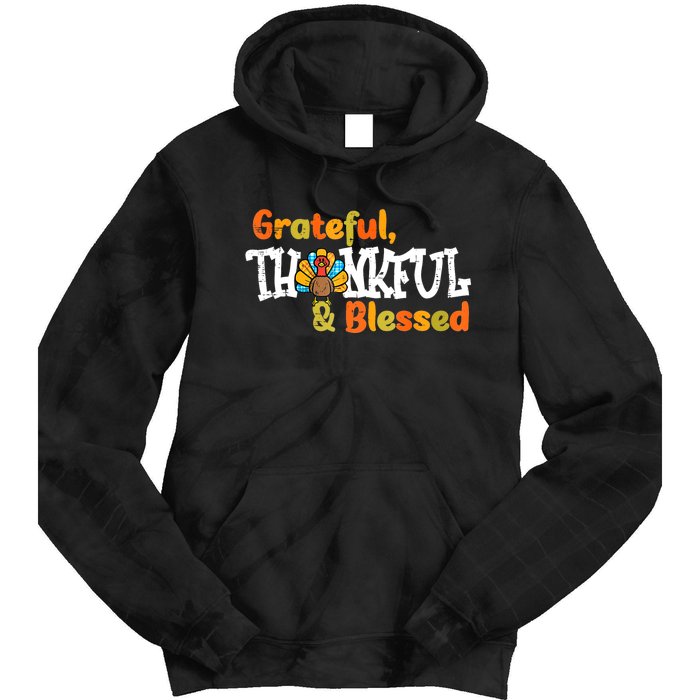 Thankful Grateful Blessed Thanksgiving Turkey Girls Tie Dye Hoodie