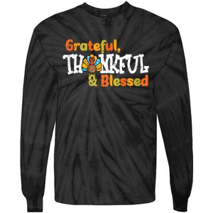 Thankful Grateful Blessed Thanksgiving Turkey Girls Tie-Dye Long Sleeve Shirt