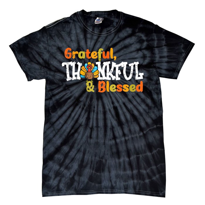 Thankful Grateful Blessed Thanksgiving Turkey Girls Tie-Dye T-Shirt