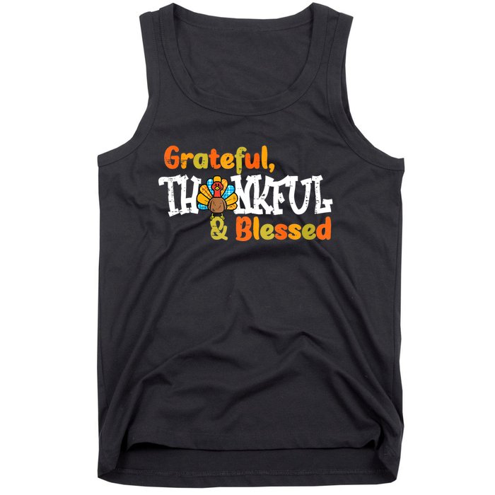 Thankful Grateful Blessed Thanksgiving Turkey Girls Tank Top